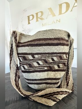Indigo Beige & Brown Handwoven Crossbody Belt Bag